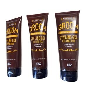 Groom Styling Gel Firm Hold Alcohol Free Premium Quality 8.5 oz pack of‎ 3